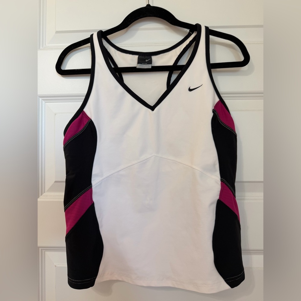 Nike White Tank Top with Black and Pink Details